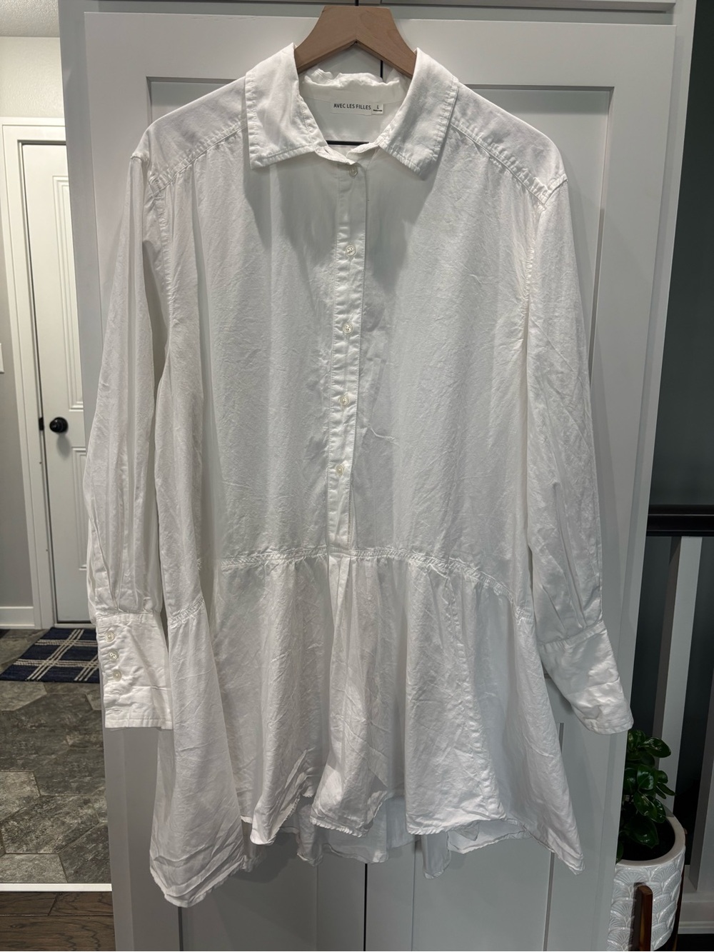 Avec Les Filles White Cotton High-Low Button Front Shirt Dress